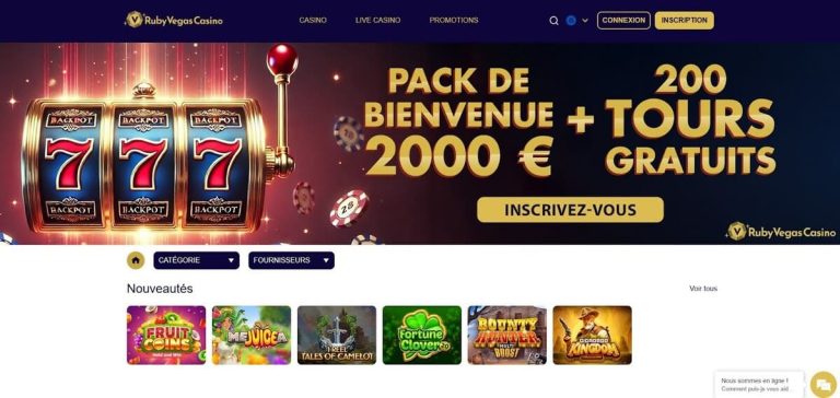 Ruby Vegas Casino page accueil
